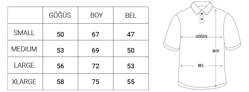 Polo Yaka Spor Tişört Beden Ölçü Tablosu Bidolubaskı