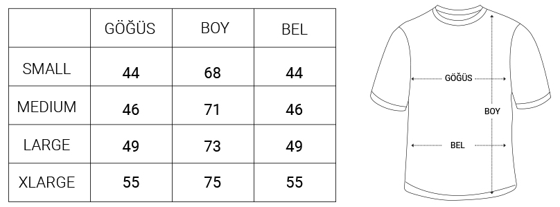 Promosyon Tişört Beden Ölçü Tablosu Bidolubaskı