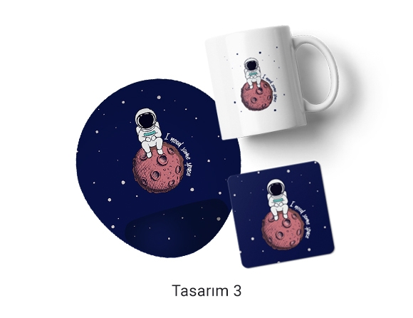 Kupa, Mouse Pad, Bardak Altlığı 3'lü Set Bidolubaskı'da