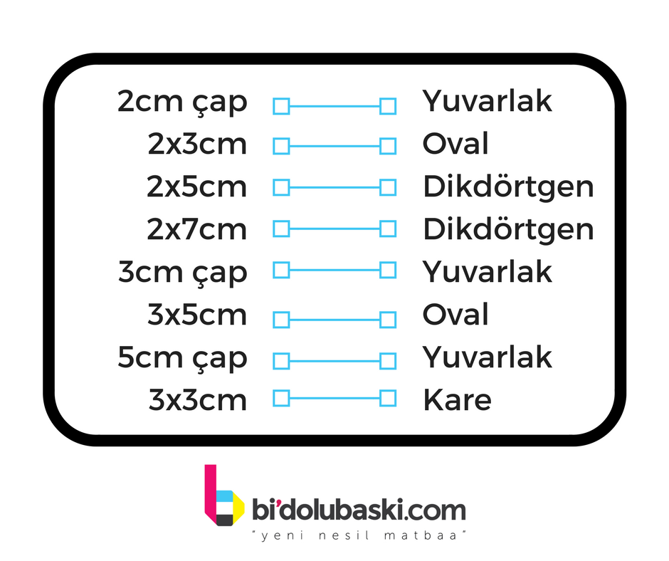 Bidolubaskı Damla Etiket Ölçü Tablosu